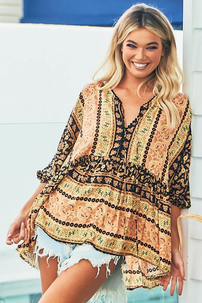Chloe Top = Very Oversized Crochet Trim Neckline Smock Top in Queen of the Night Print sold by Salty Crush product image thumbnail 3
