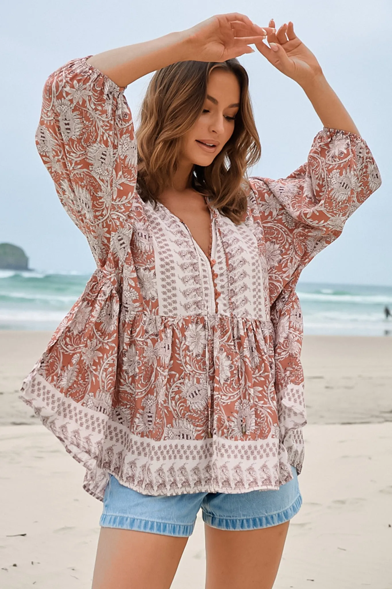 Chloe Top - Very Oversized Crochet Trim Neckline Smock Top in Indah Print sold by Salty Crush product image thumbnail 3