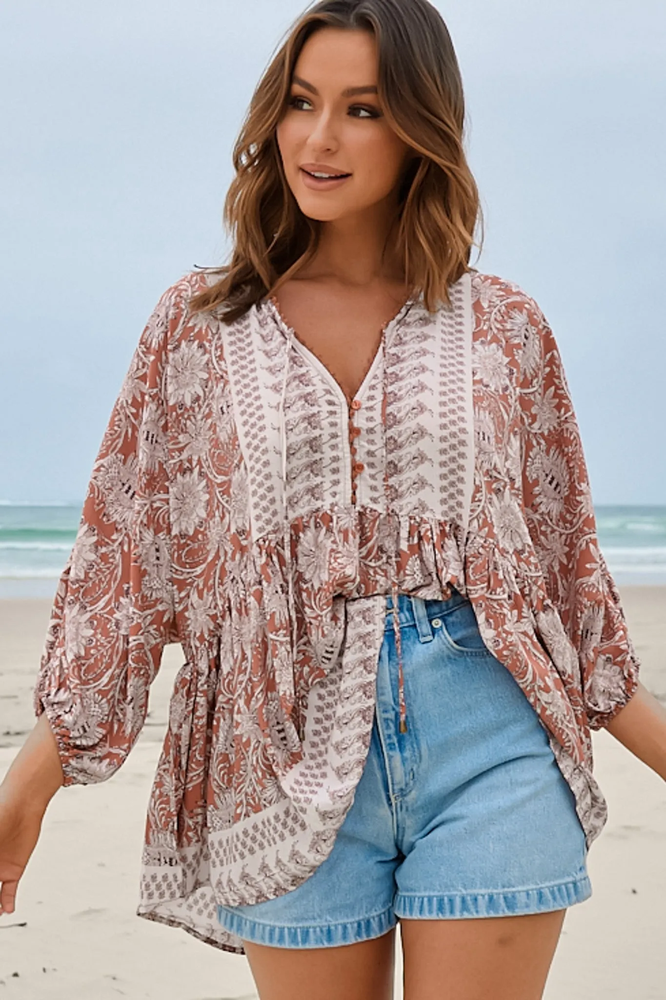 Chloe Top - Very Oversized Crochet Trim Neckline Smock Top in Indah Print sold by Salty Crush product image thumbnail 4