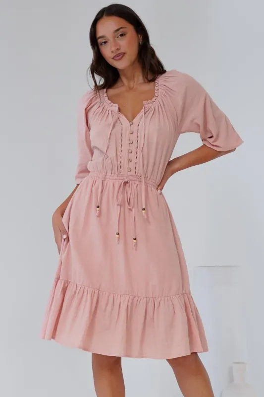 Lyndall Mini Dress - On or Off Shoulder A-Line Dress with Buttoned Bodice in Rose sold by Salty Crush