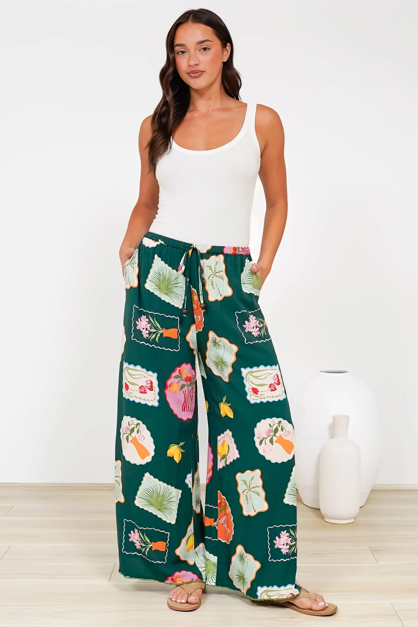 Tarin Pants - High Waisted Wide Leg Pants in Elora Print sold by Salty Crush product image thumbnail 4