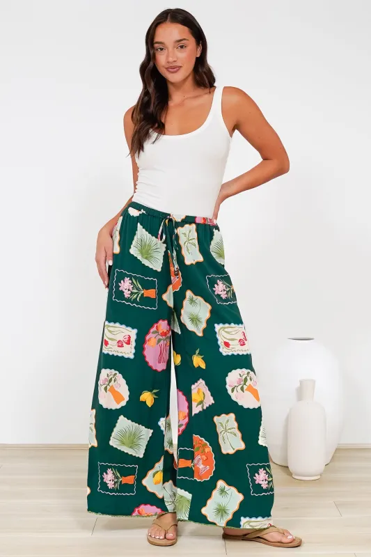 Tarin Pants - High Waisted Wide Leg Pants in Elora Print sold by Salty Crush