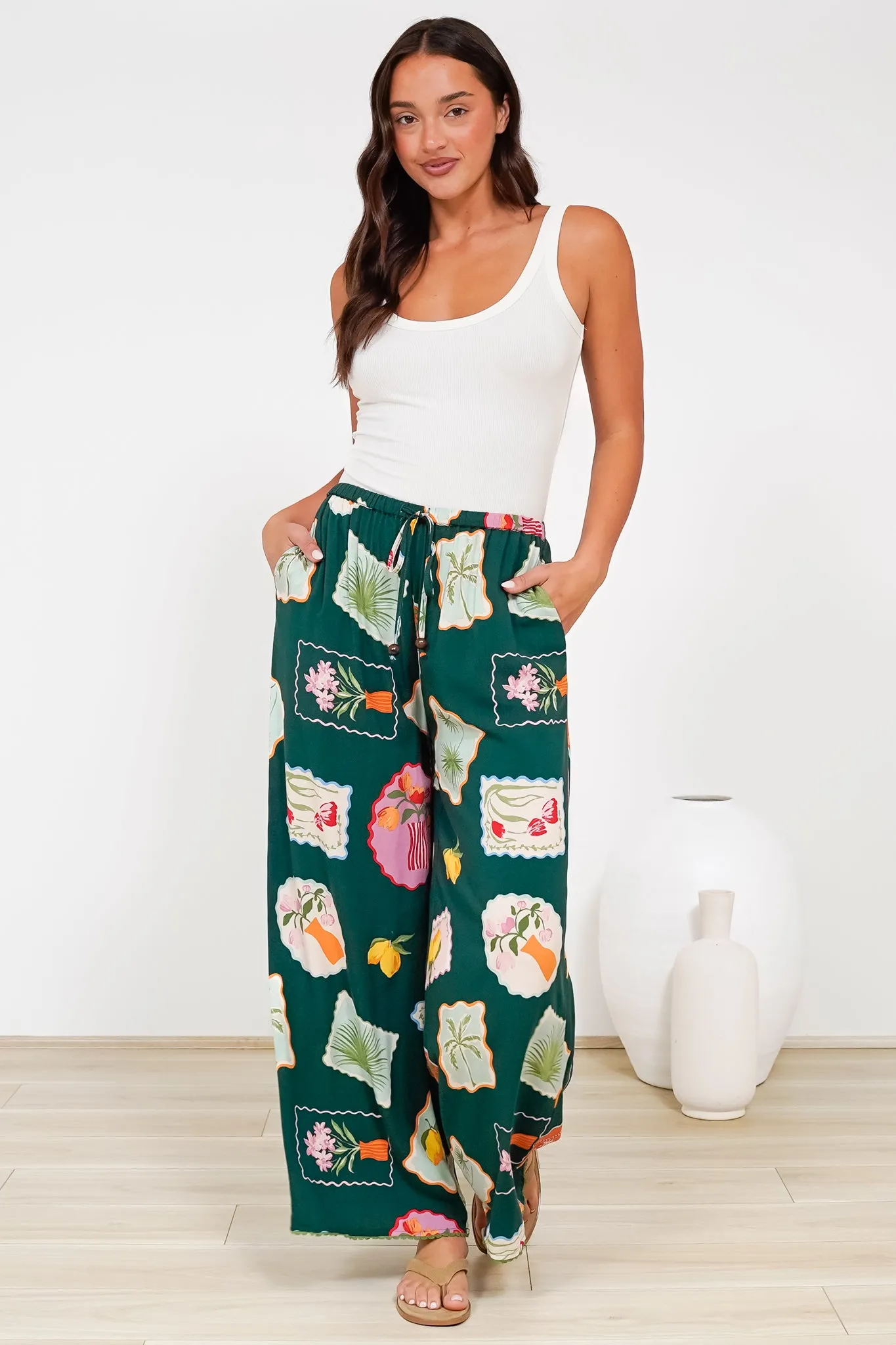 Tarin Pants - High Waisted Wide Leg Pants in Elora Print sold by Salty Crush product image thumbnail 2