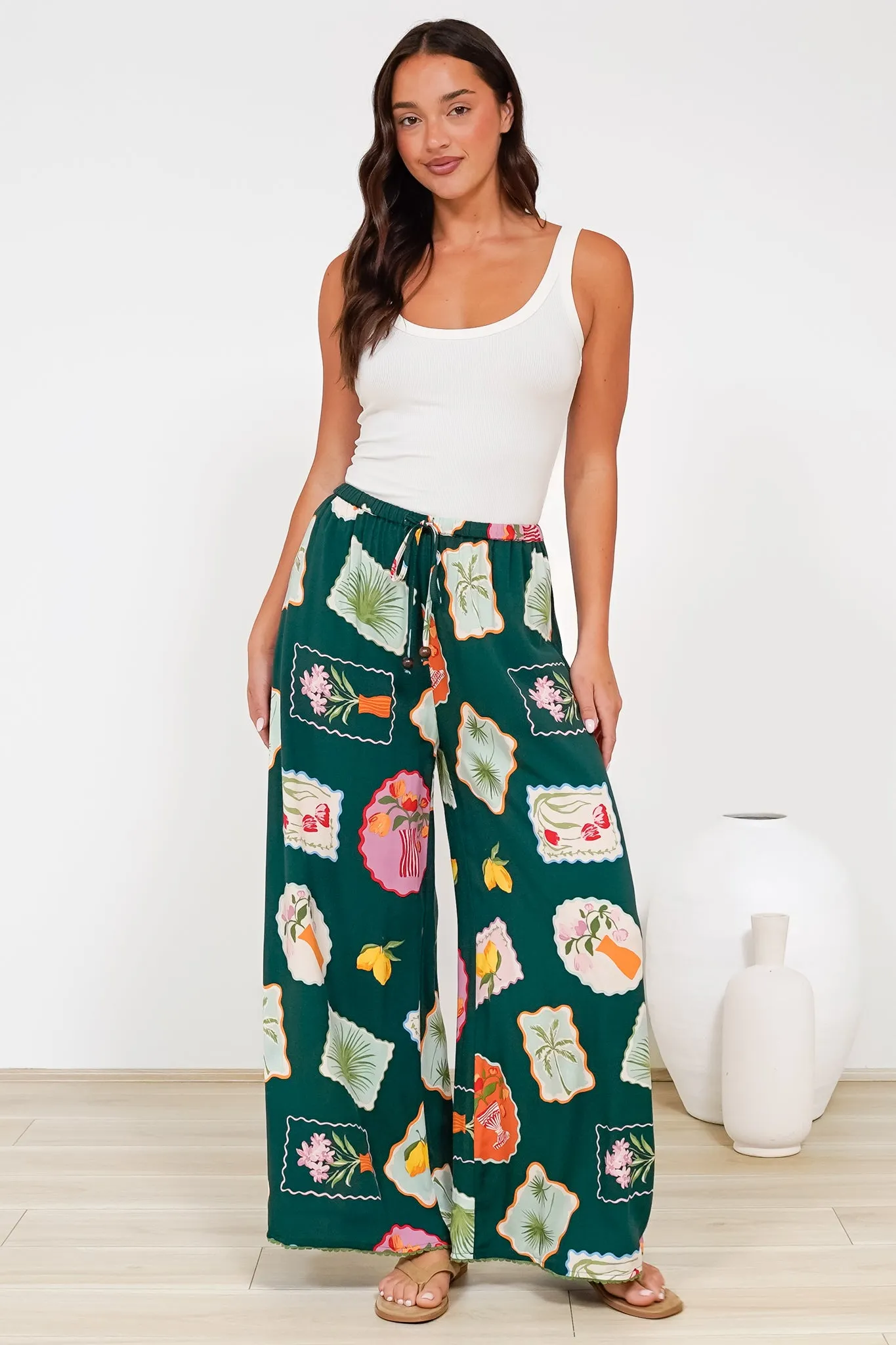 Tarin Pants - High Waisted Wide Leg Pants in Elora Print sold by Salty Crush product image thumbnail 3