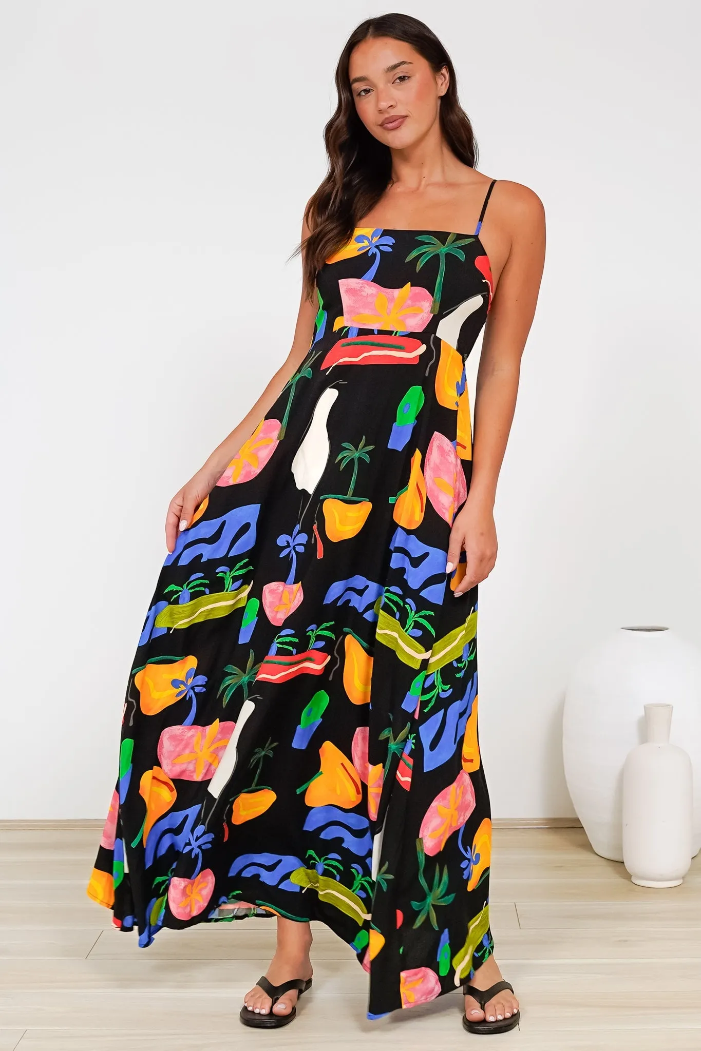 Radley Maxi Dress - Empire Line Sun Dress with Adjustable Straps in Cruise Print Black sold by Salty Crush product image thumbnail 5