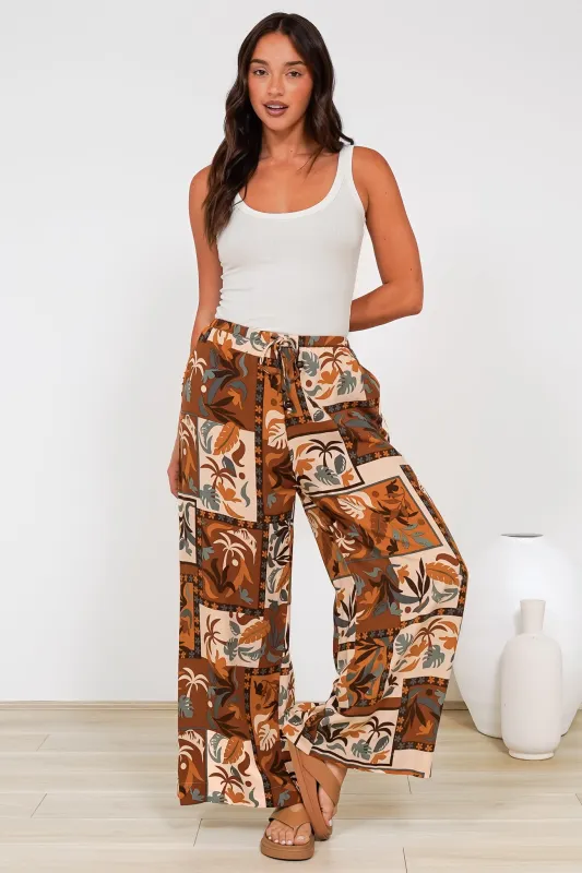 Tarin Pants - High Waisted Wide Leg Pants in Jaya Muse Print sold by Salty Crush