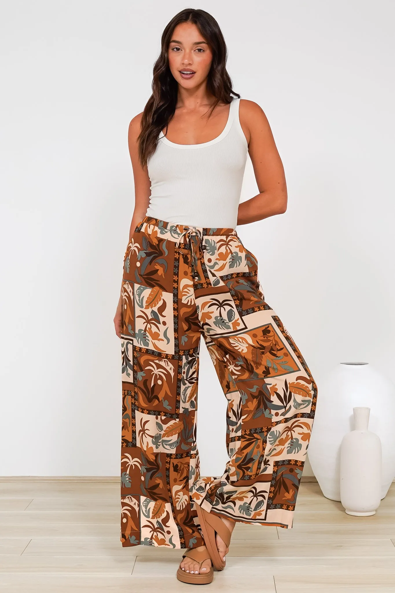 Tarin Pants - High Waisted Wide Leg Pants in Jaya Muse Print sold by Salty Crush