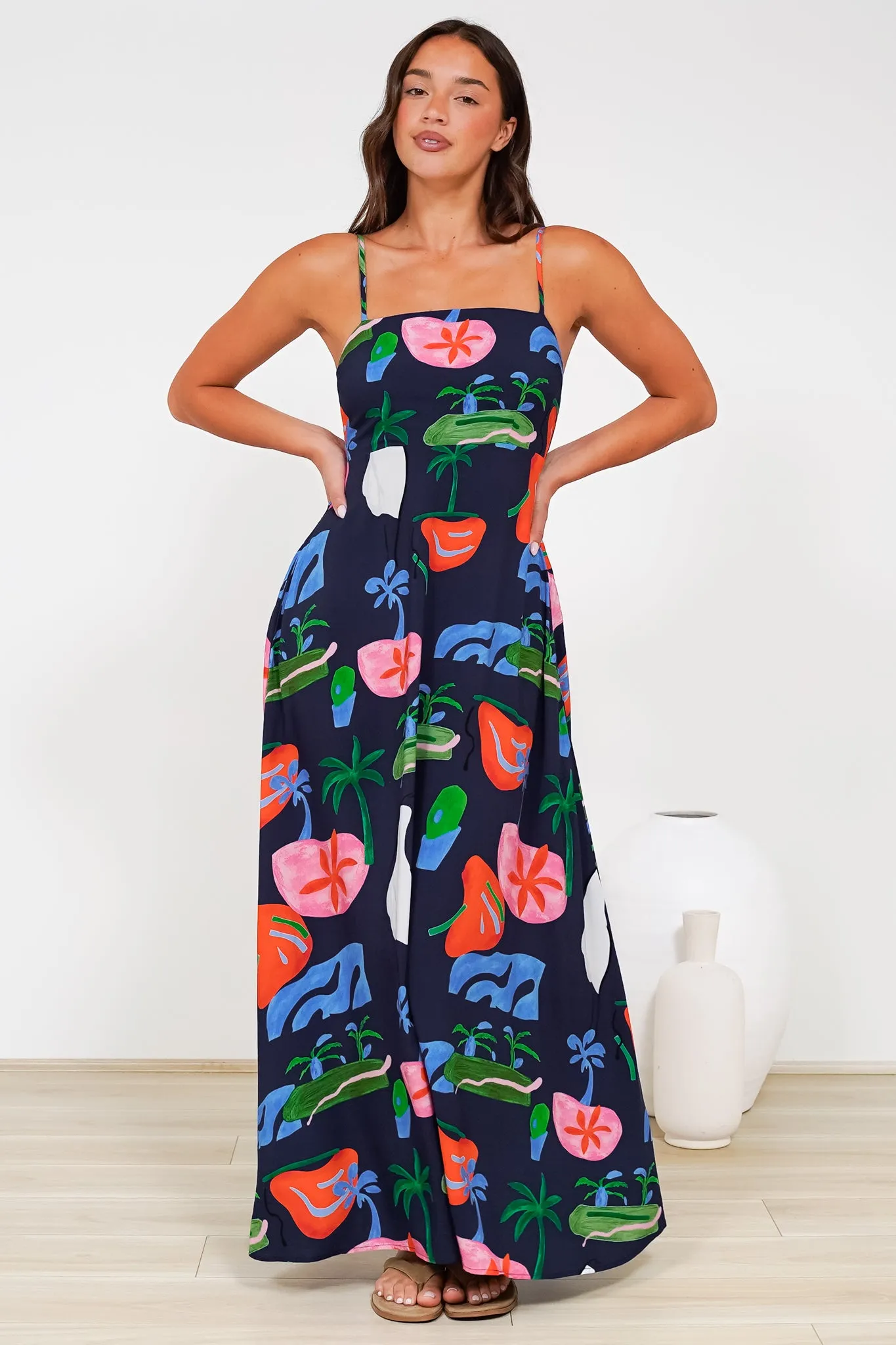 Radley Maxi Dress - Empire Line Sun Dress with Adjustable Straps in Cruise Print Navy sold by Salty Crush product image thumbnail 3