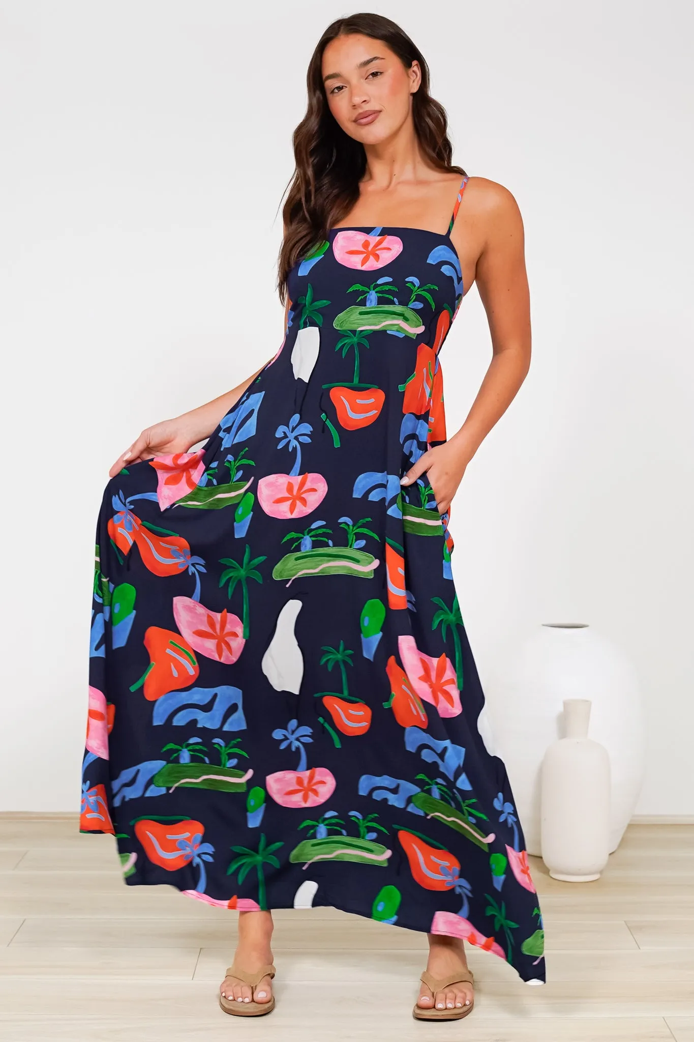 Radley Maxi Dress - Empire Line Sun Dress with Adjustable Straps in Cruise Print Navy sold by Salty Crush product image thumbnail 5