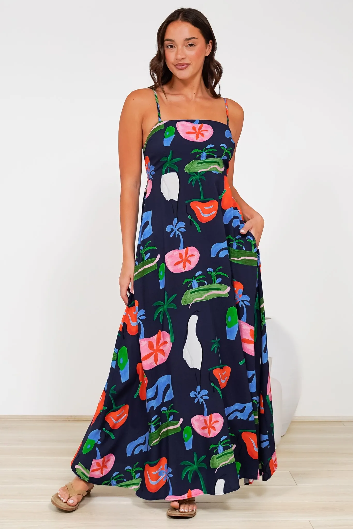 Radley Maxi Dress - Empire Line Sun Dress with Adjustable Straps in Cruise Print Navy sold by Salty Crush product image thumbnail 4