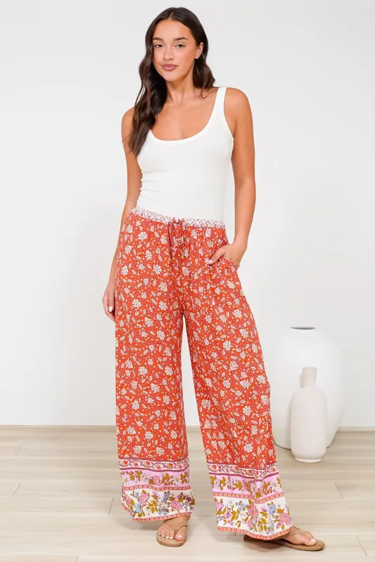 Tarin Pants - High Waisted Wide Leg Pants in Indie Sunset Print sold by Salty Crush