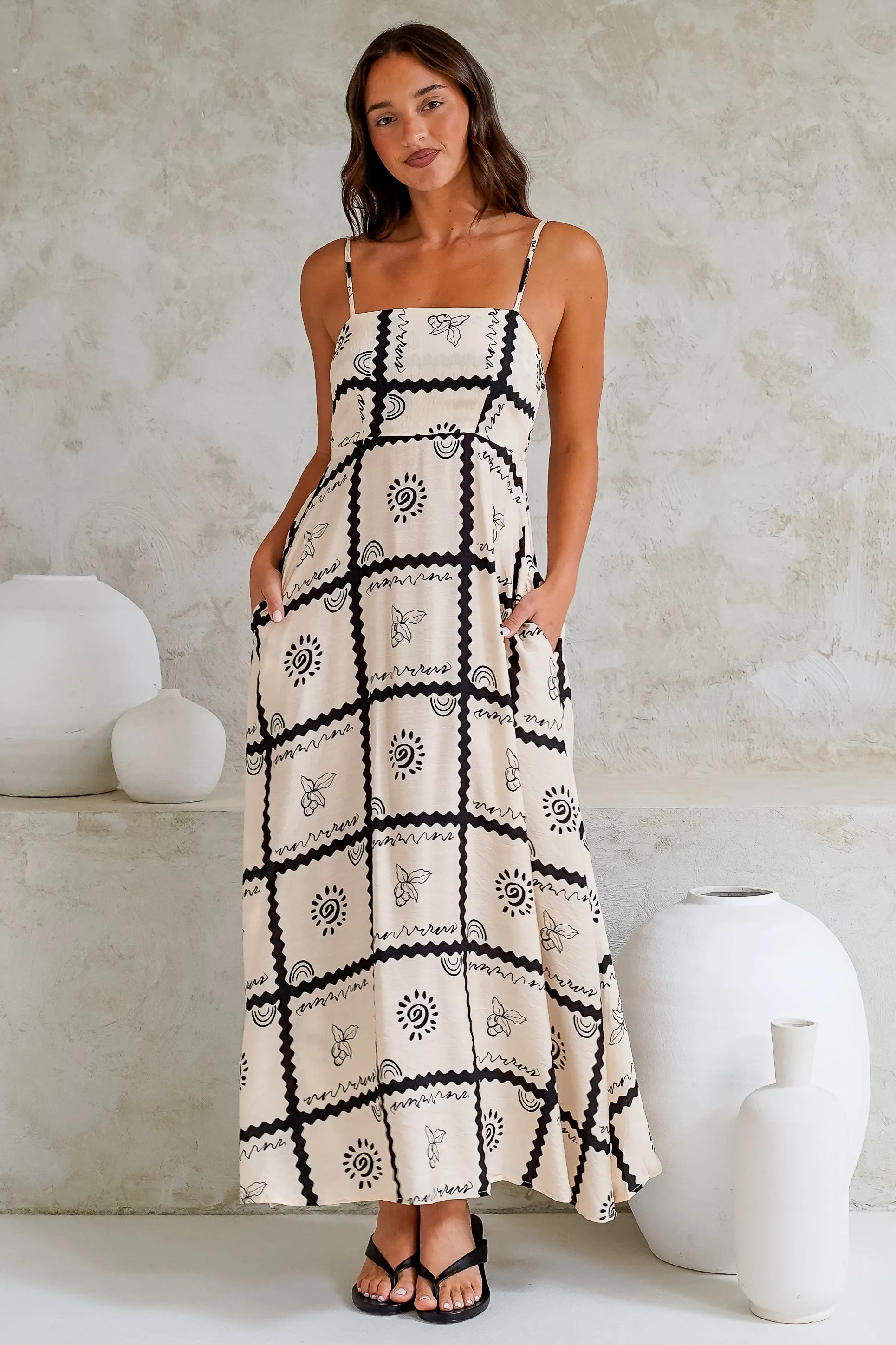Radley Maxi Dress - Empire Line Sun Dress with Adjustable Straps in Kaspia Print sold by Salty Crush