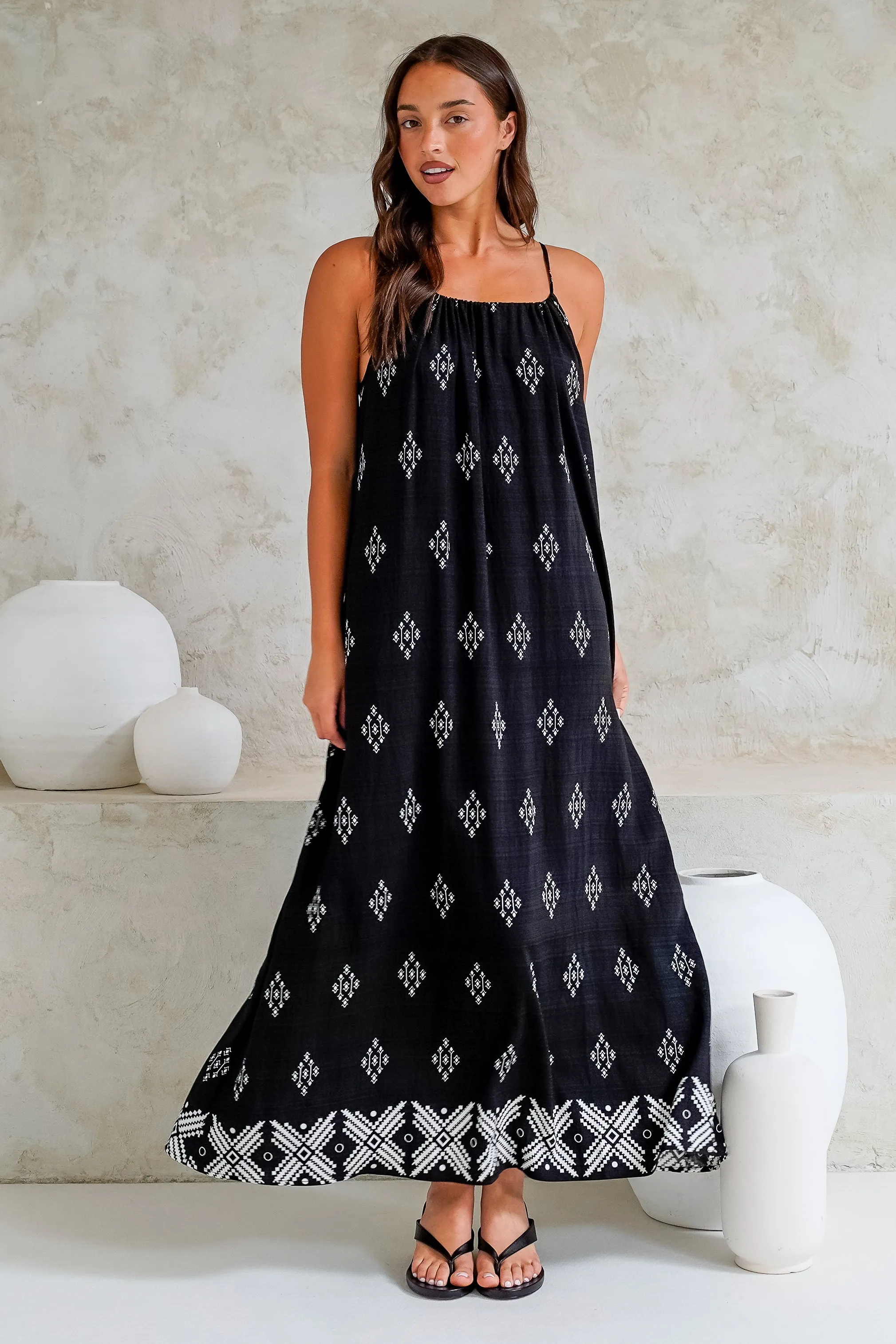 Milani Maxi Dress - Adjustable Halter Neck Sun Dress in Fresca Print Black sold by Salty Crush product image thumbnail 4