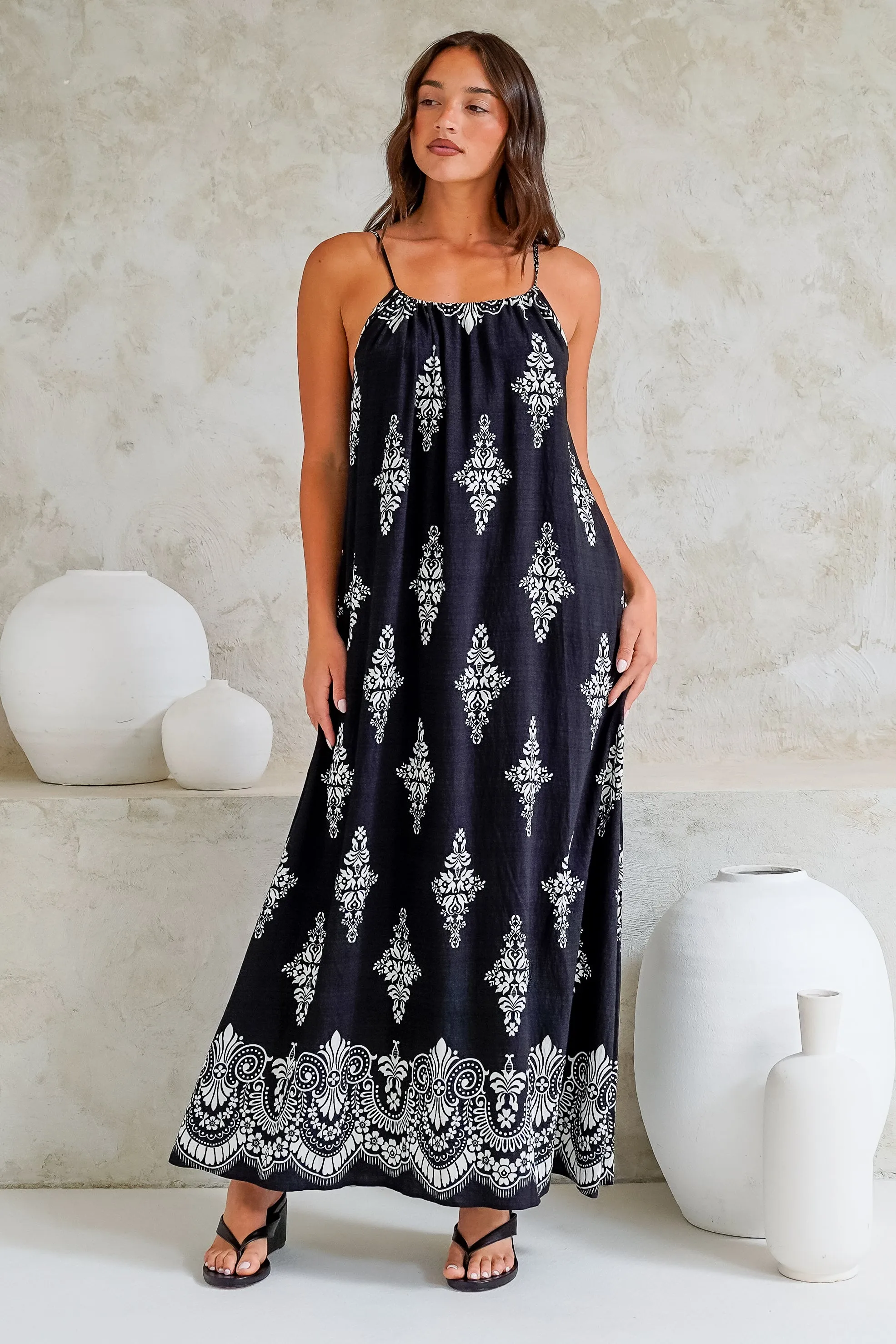 Milani Maxi Dress - Adjustable Halter Neck Sun Dress in Lannie Print Black sold by Salty Crush product image thumbnail 3