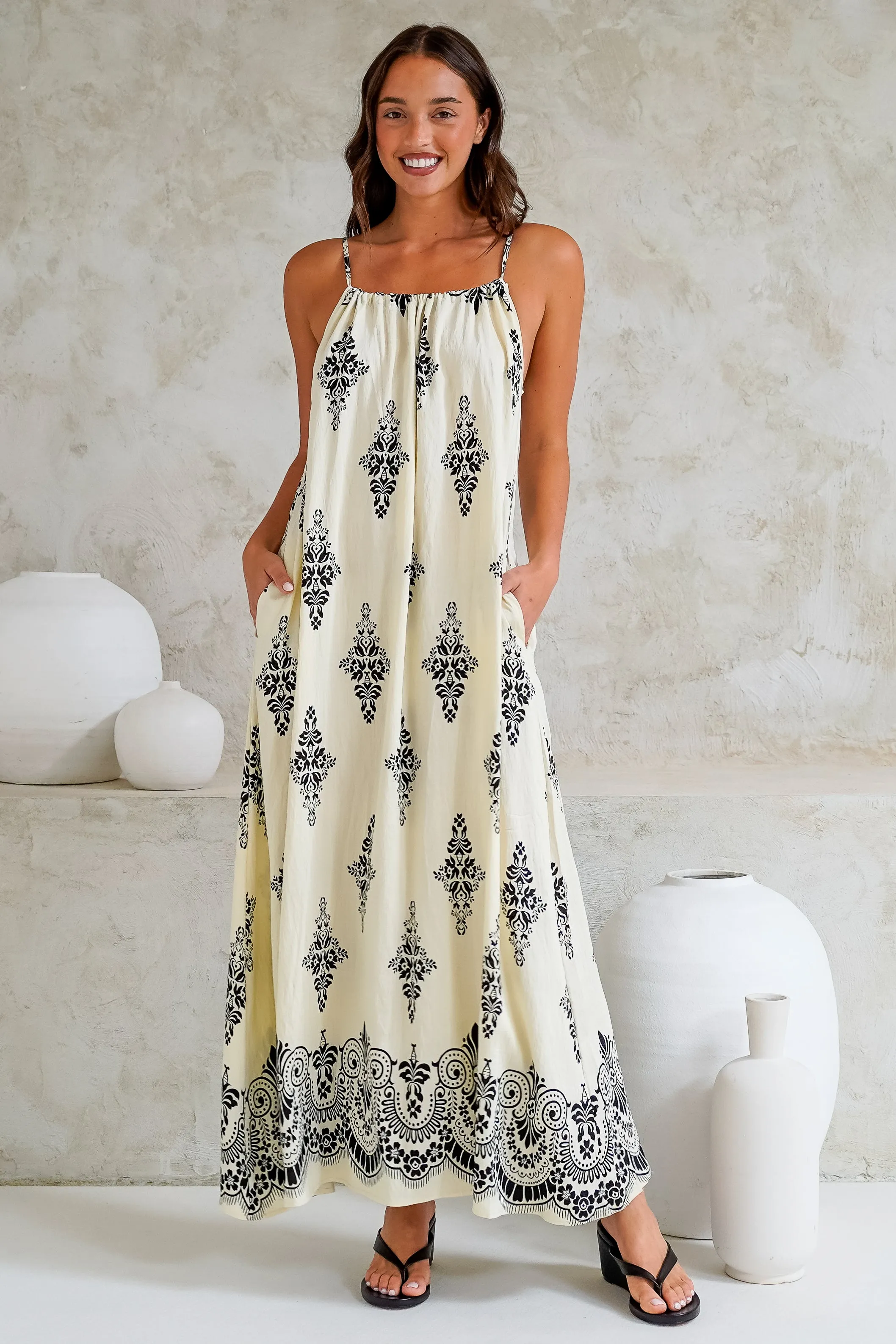 Milani Maxi Dress - Adjustable Halter Neck Sun Dress in Lannie Print White sold by Salty Crush product image thumbnail 3