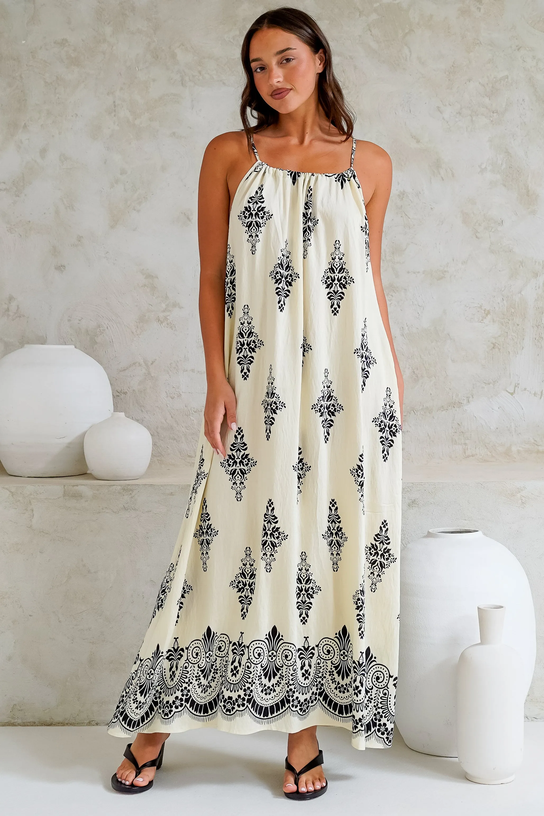 Milani Maxi Dress - Adjustable Halter Neck Sun Dress in Lannie Print White sold by Salty Crush product image thumbnail 4