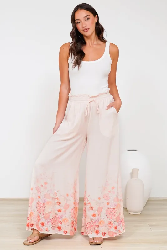 Charli Pants - Paper Bag High Waisted Wide Leg Pants in Florence Print Pink sold by Salty Crush