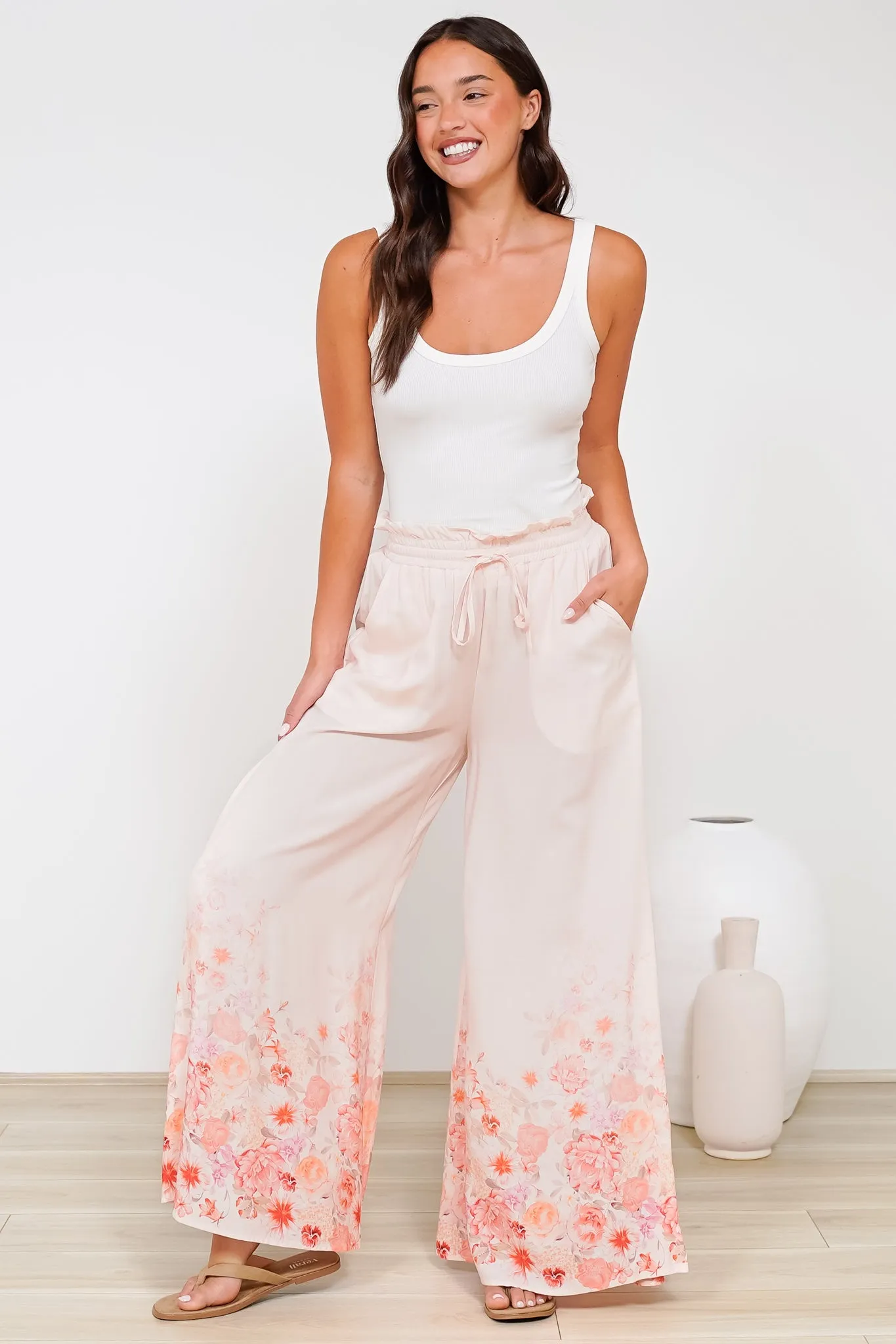 Charli Pants - Paper Bag High Waisted Wide Leg Pants in Florence Print Pink sold by Salty Crush product image thumbnail 4