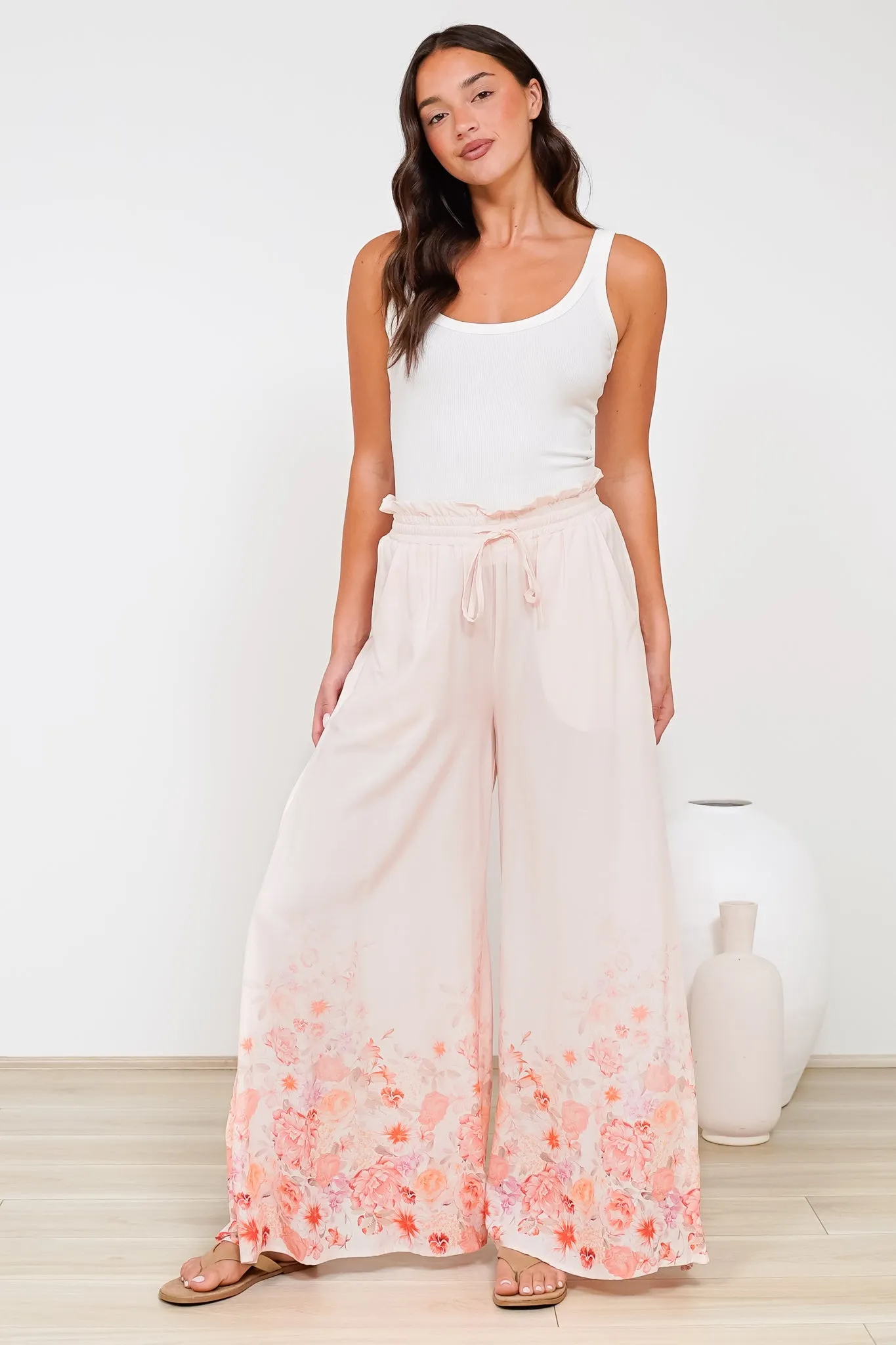 Charli Pants - Paper Bag High Waisted Wide Leg Pants in Florence Print Pink sold by Salty Crush product image thumbnail 5