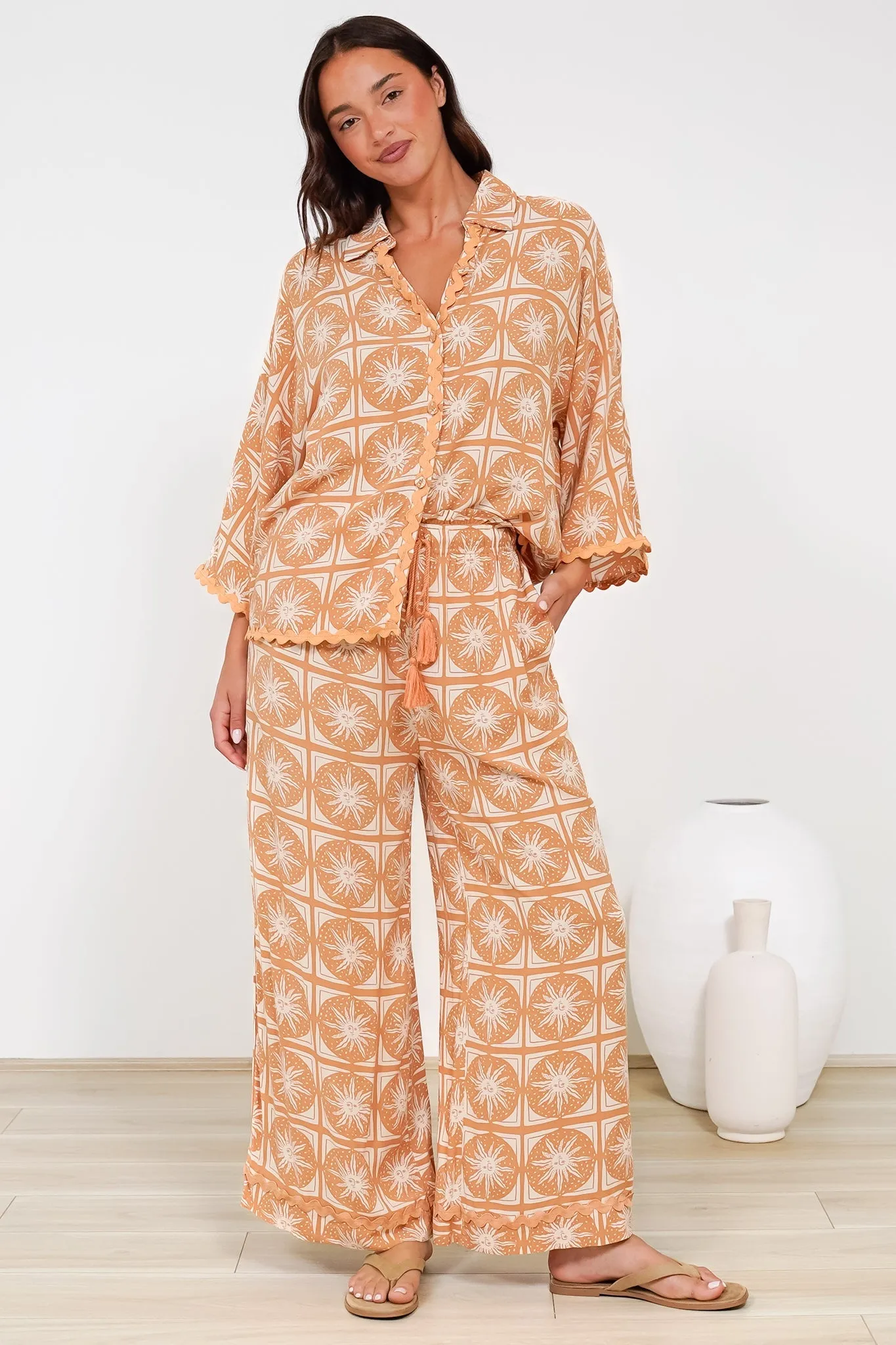 Zara Pants - Paper Bag High Waisted Wide Leg Pants in Solare Print sold by Salty Crush product image thumbnail 2