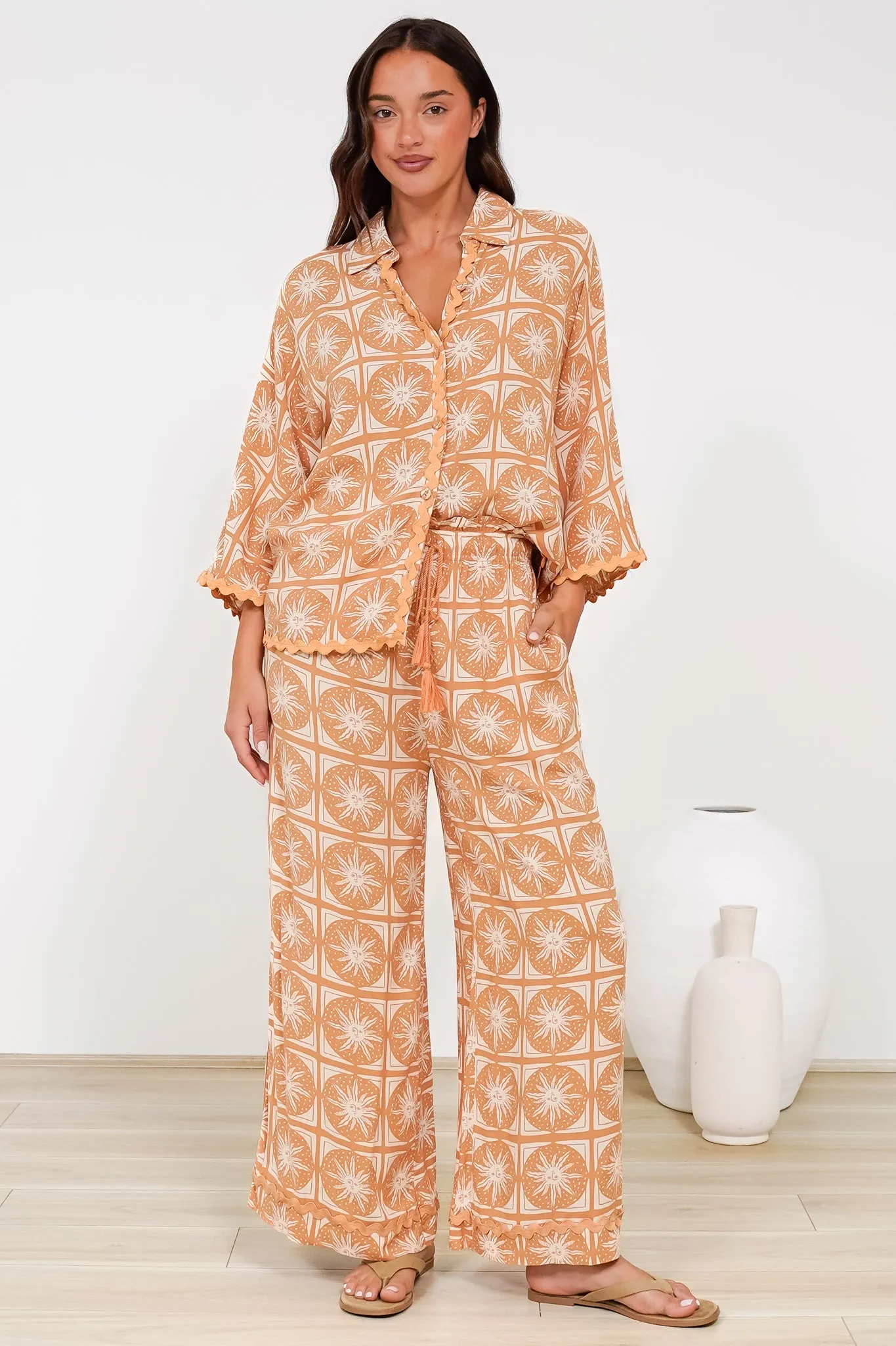 Zara Pants - Paper Bag High Waisted Wide Leg Pants in Solare Print sold by Salty Crush product image thumbnail 4