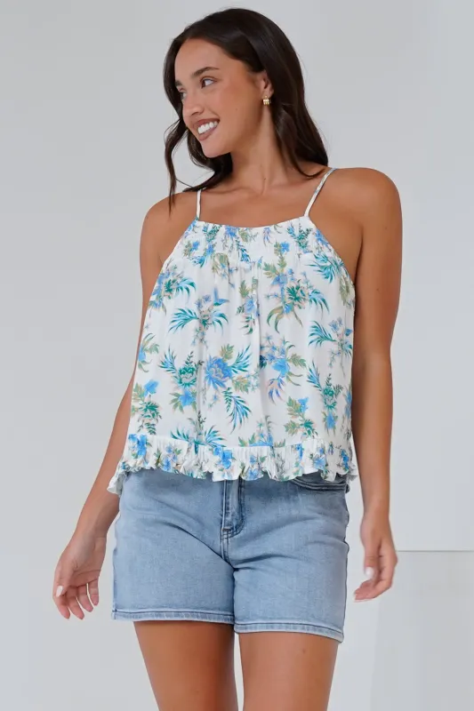 Jazzie Top  - Gathered Neckline Tie Up Straps in Dudley Print sold by Salty Crush