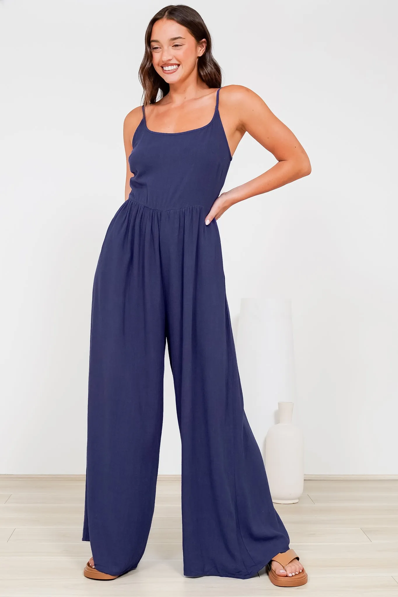 Lonnie Jumpsuit - Square Neckline Wide Leg Pant Jumpsuit in Navy sold by Salty Crush product image thumbnail 5