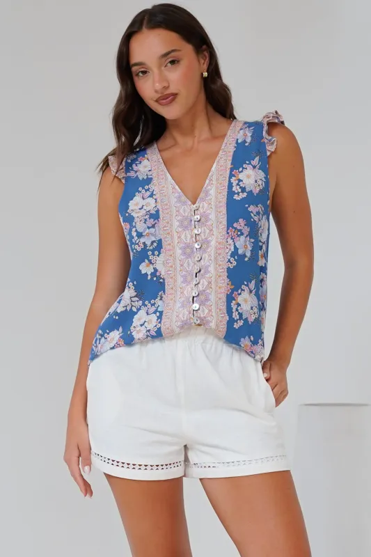 Oslo Top - Sleeveless Button Down Top in Minnie Print sold by Salty Crush