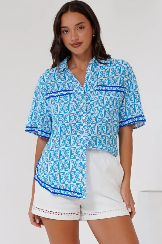 Karolyna Shirt  - Collared Button Down Shirt in Dory Print sold by Salty Crush