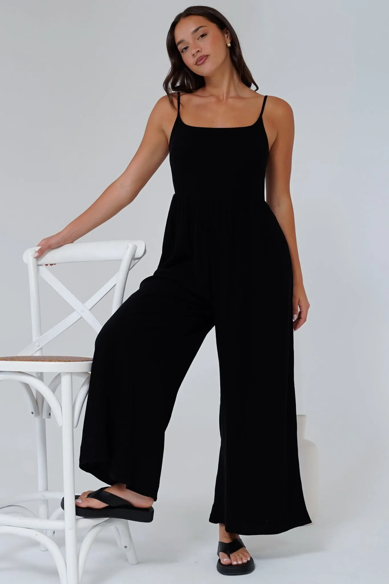 Lonnie Jumpsuit - Square Neckline Wide Leg Pant Jumpsuit in Black sold by Salty Crush product image thumbnail 3