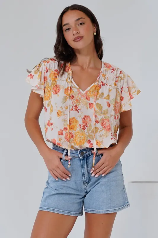 Giada Top - Flutter Sleeve High-Low Scoop Hem Top in Alynda Print sold by Salty Crush