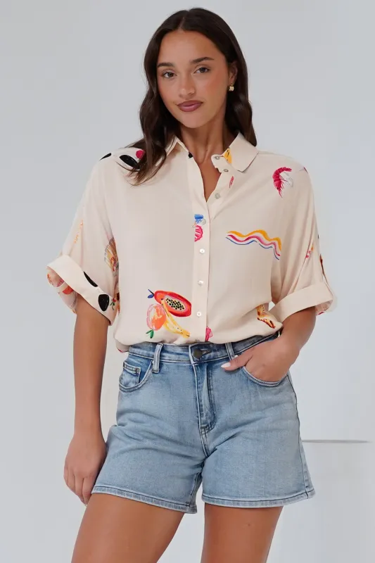 Kawai Shirt - Collared Button Down Shirt with Short Sleeves in Seasons Print sold by Salty Crush