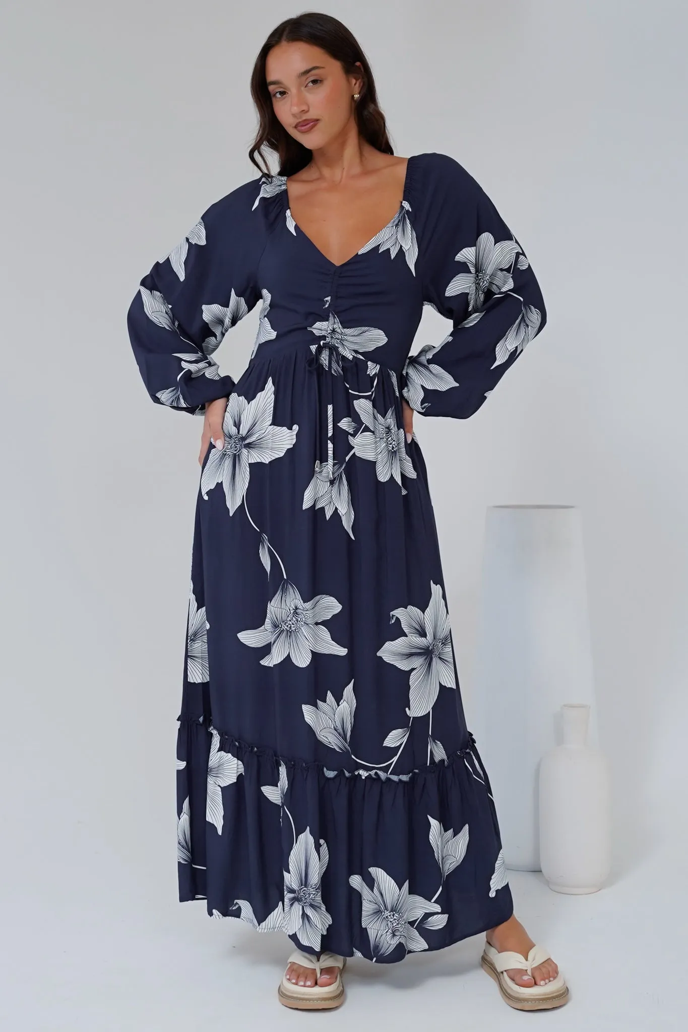 Priscilla Maxi Dress - On or Off Shoulder A Line Dress with Elasticated Back in Midnight Lily Print sold by Salty Crush