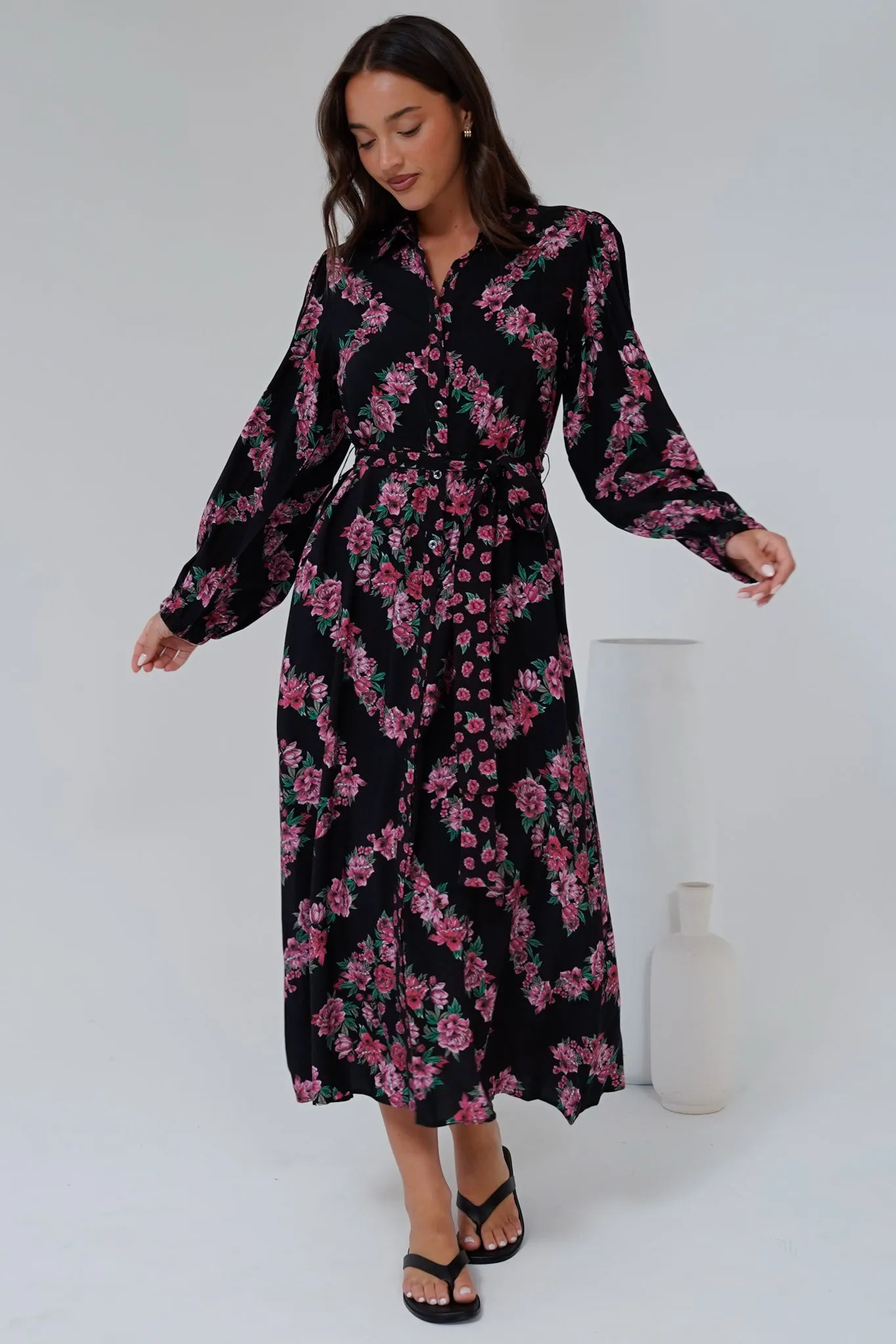 Faith Midi Dress - Collared Shirt Dress with Matching Belt in Love Story Print sold by Salty Crush product image thumbnail 2