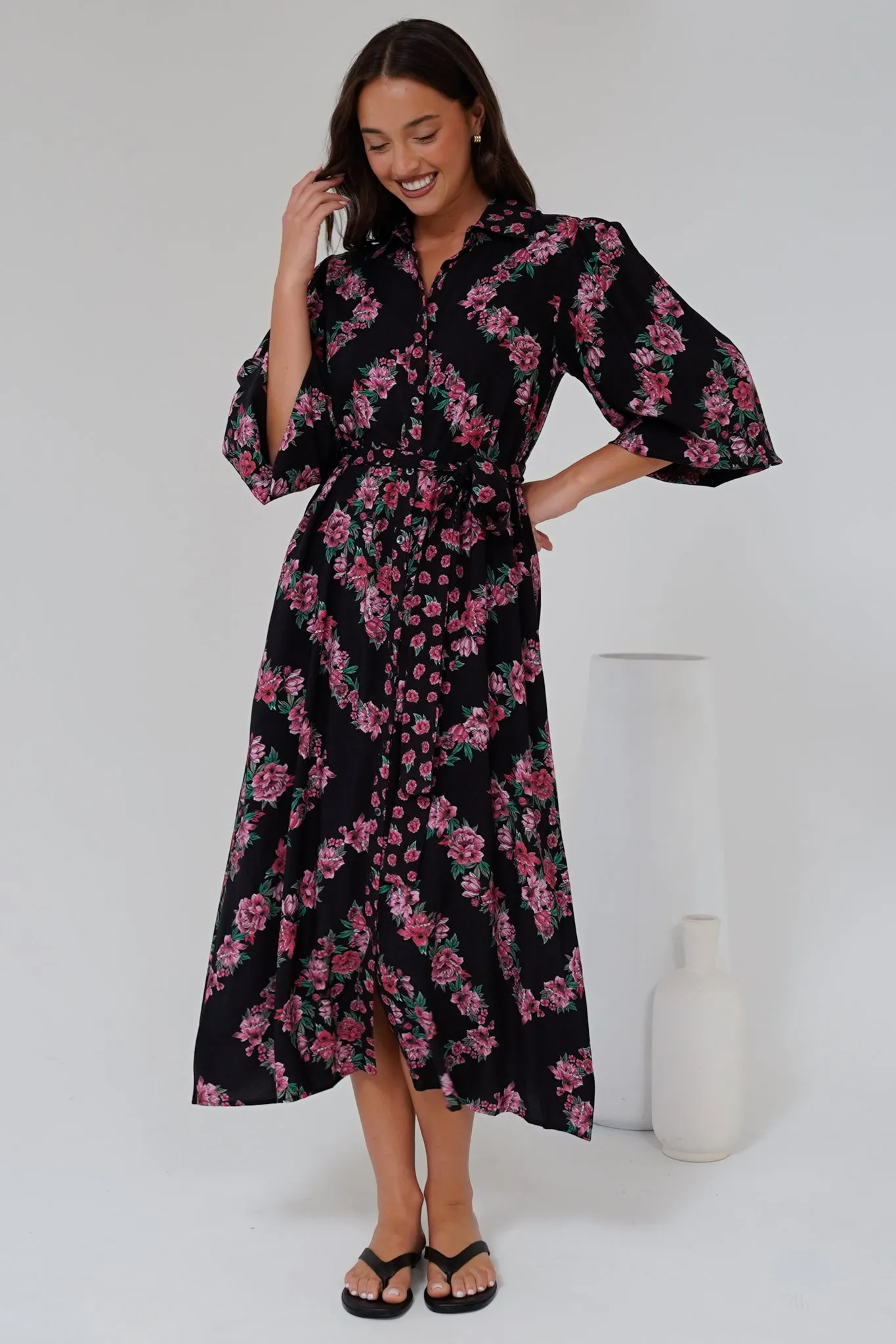 Faith Midi Dress - Collared Shirt Dress with Matching Belt in Love Story Print sold by Salty Crush product image thumbnail 5