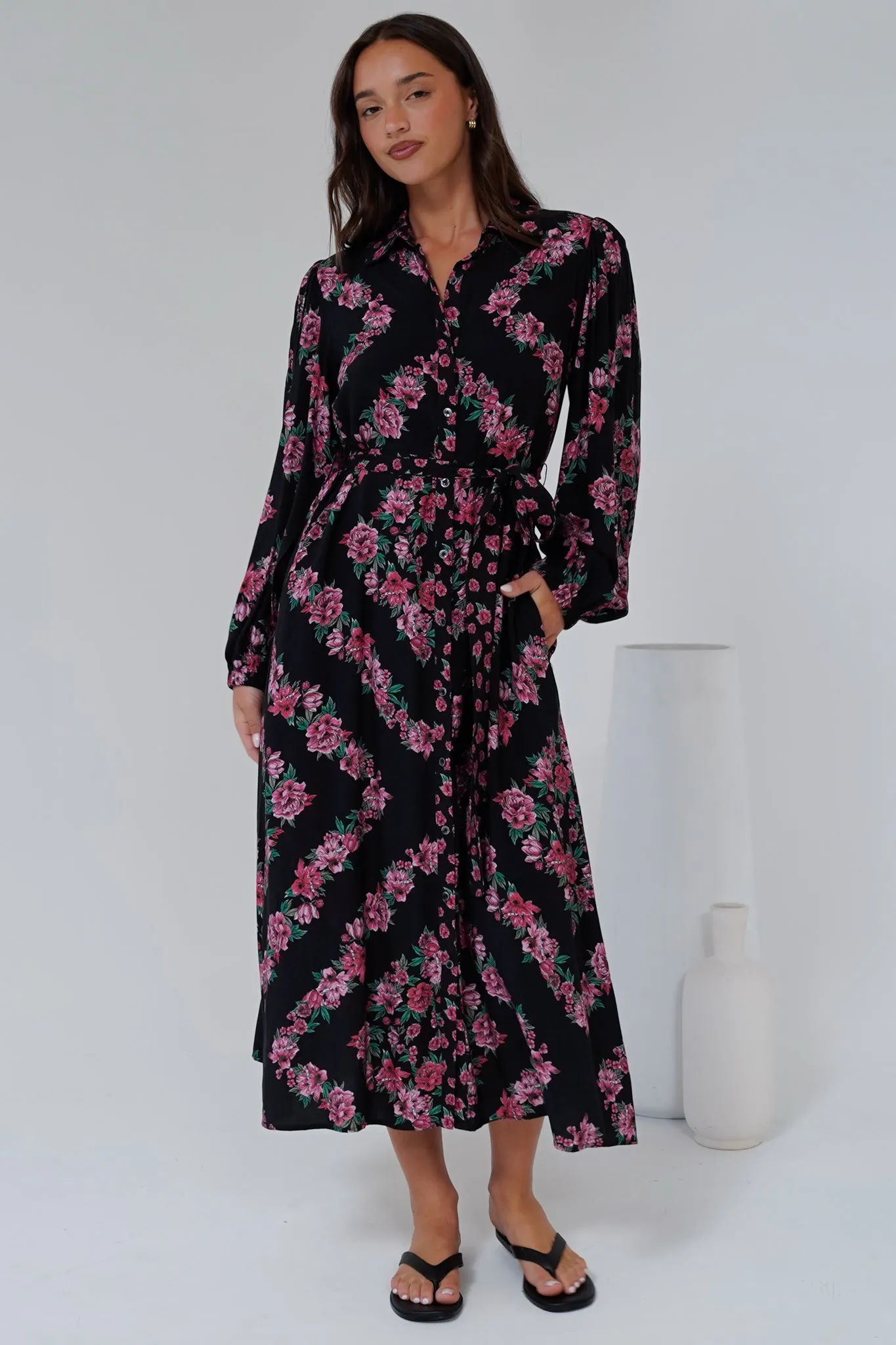 Faith Midi Dress - Collared Shirt Dress with Matching Belt in Love Story Print sold by Salty Crush product image thumbnail 4