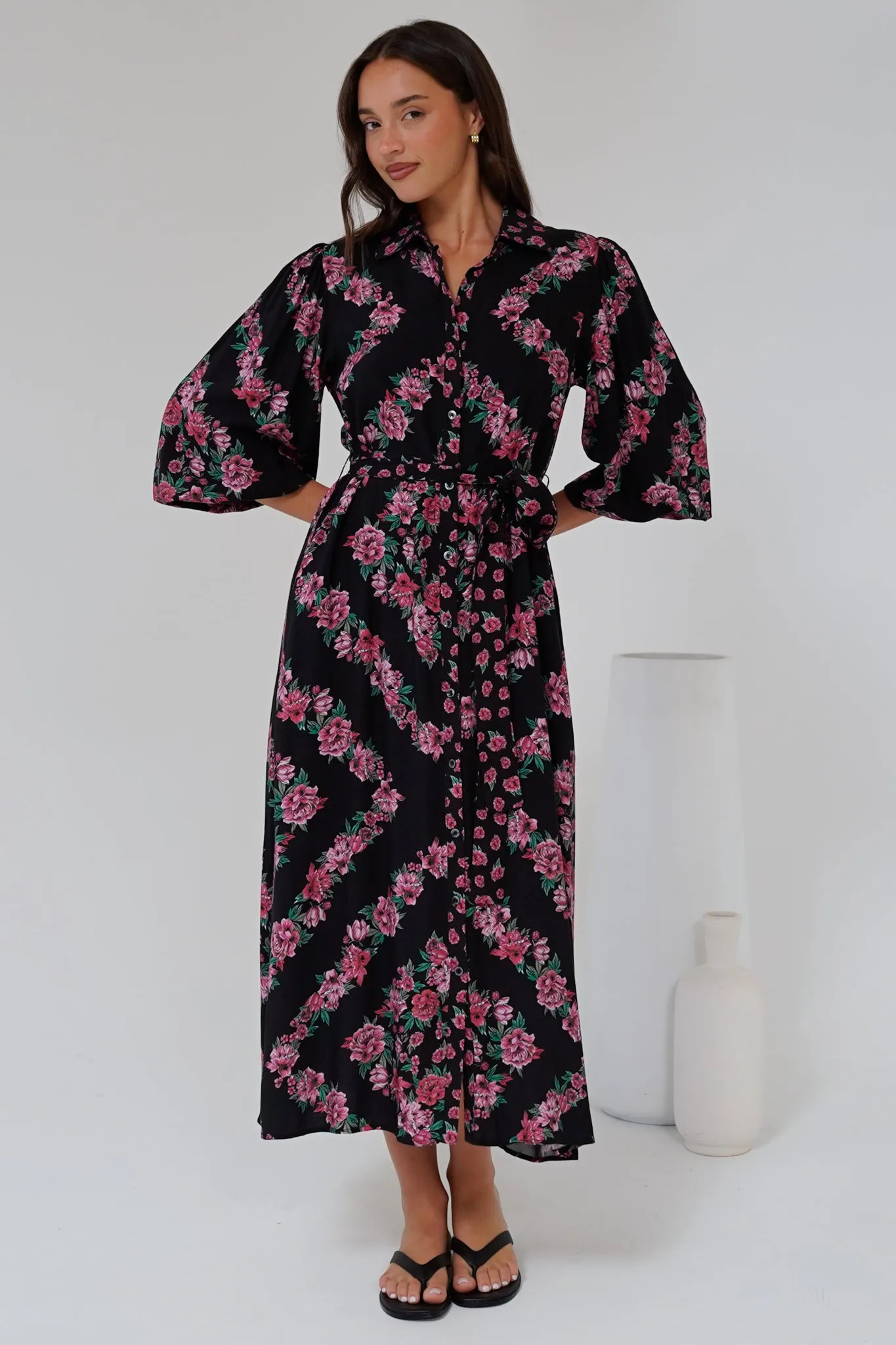 Faith Midi Dress - Collared Shirt Dress with Matching Belt in Love Story Print sold by Salty Crush product image thumbnail 3