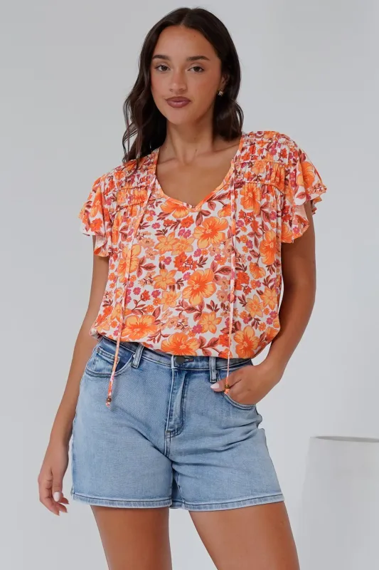 Giada Top - Flutter Sleeve High-Low Scoop Hem Top in Mahendra Print sold by Salty Crush