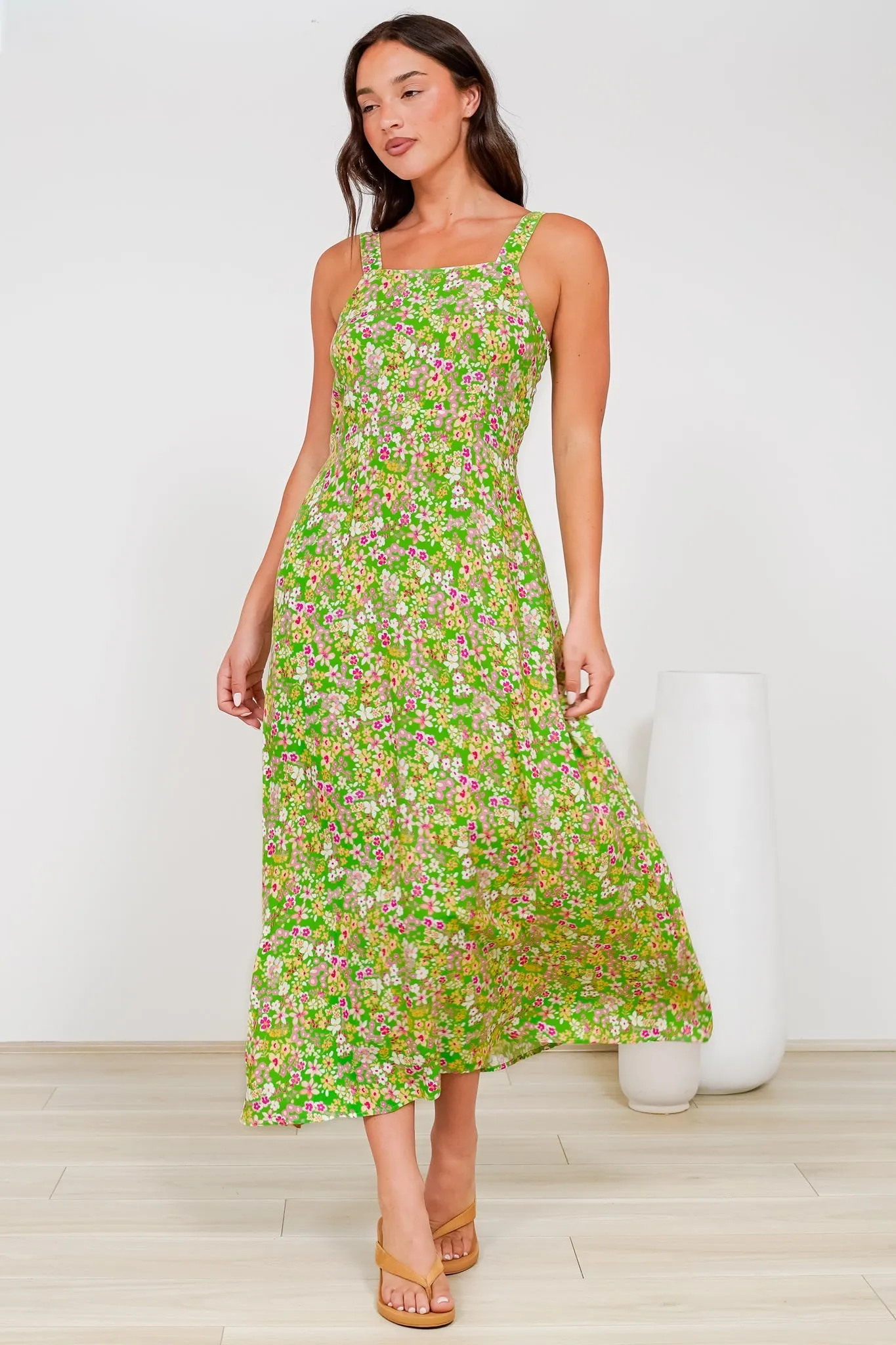 Rani Midi Dress - A-Line Sun Dress with Pockets and Adjustable Straps in Posie Print sold by Salty Crush product image thumbnail 4