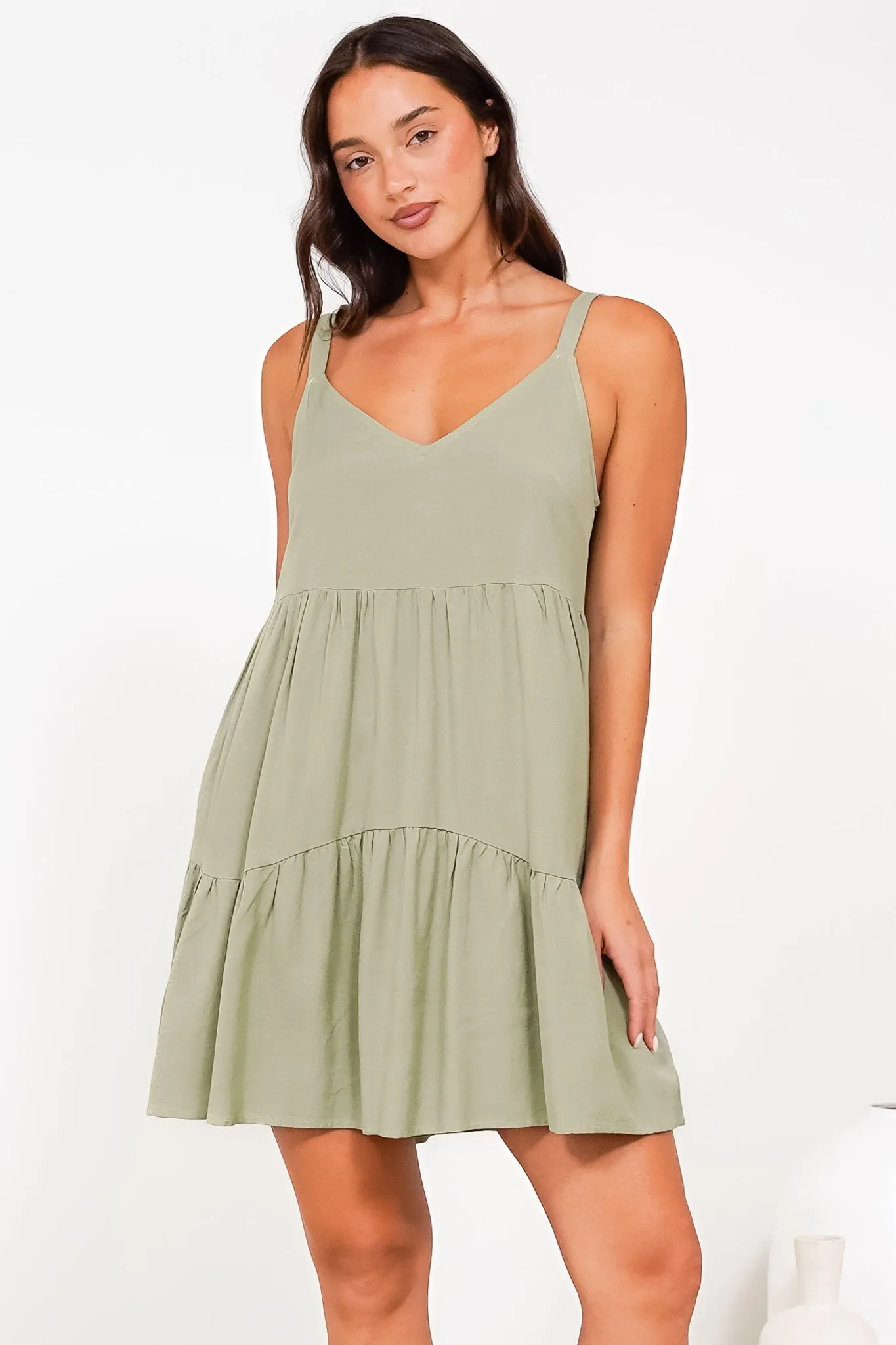 Missy Mini Dress - Thick Adjustable Strap Tiered Sun Dress in Sage sold by Salty Crush product image thumbnail 4