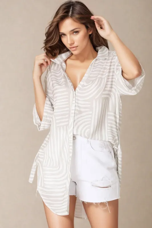 Beachly Shirt - Folded Collar Button Down Relaxed Shirt in Hansel Print sold by Salty Crush