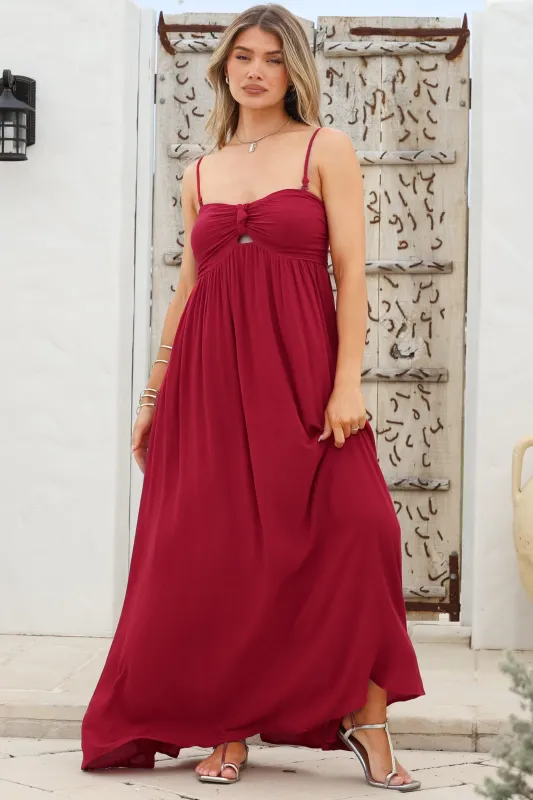 Moira Maxi Dress - Twist Front Keyhole Detail Sun Dress with Optional Straps in Red sold by Salty Crush