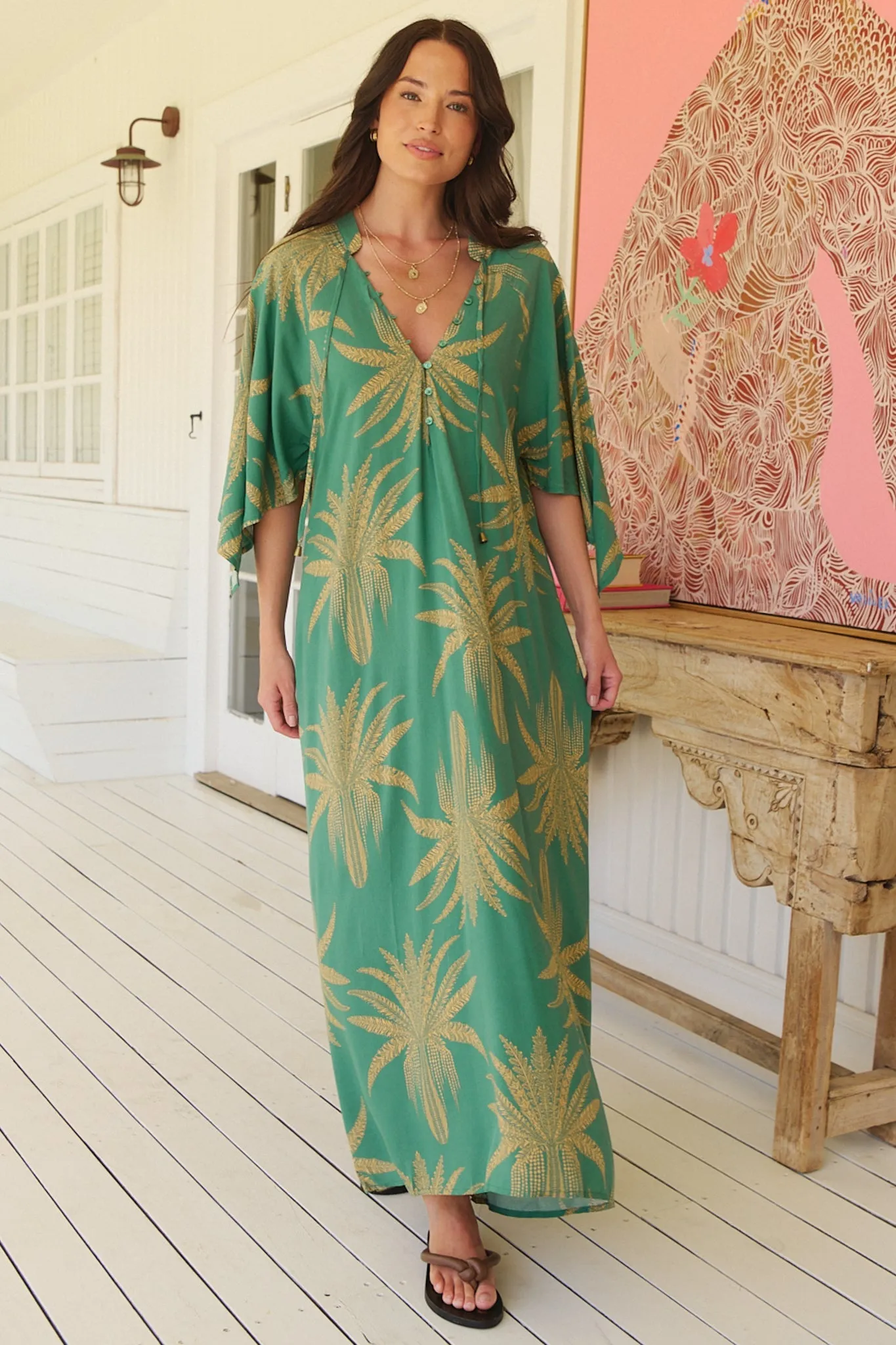 JAASE - Bree Maxi Dress: Handkerchief Sleeve Shift Dress in Island Luxe Print sold by Salty Crush