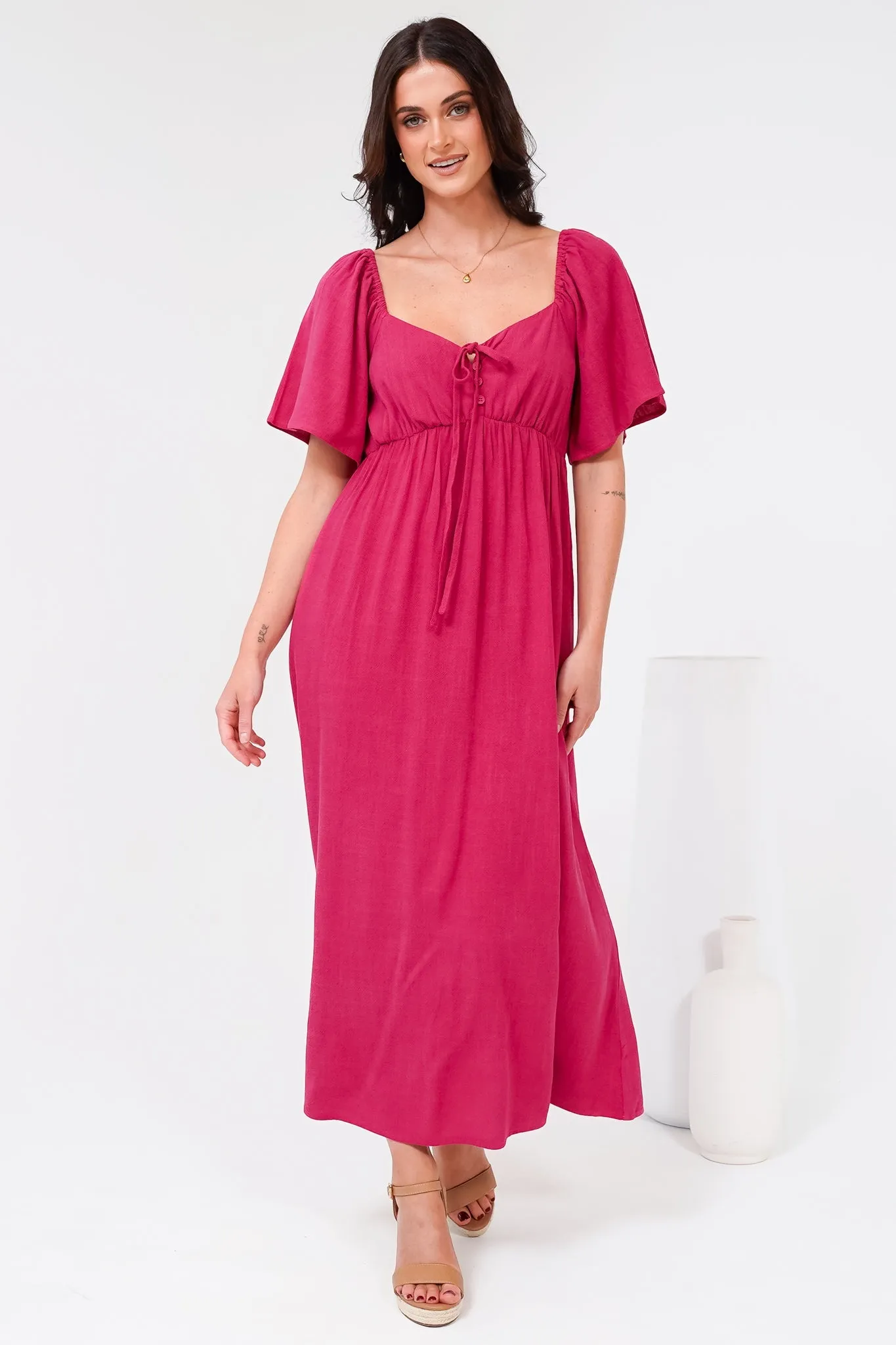 Henrietta Midi Dress - Sweetheart Neckline Short Sleeve Dress in Hot Pink sold by Salty Crush product image thumbnail 2