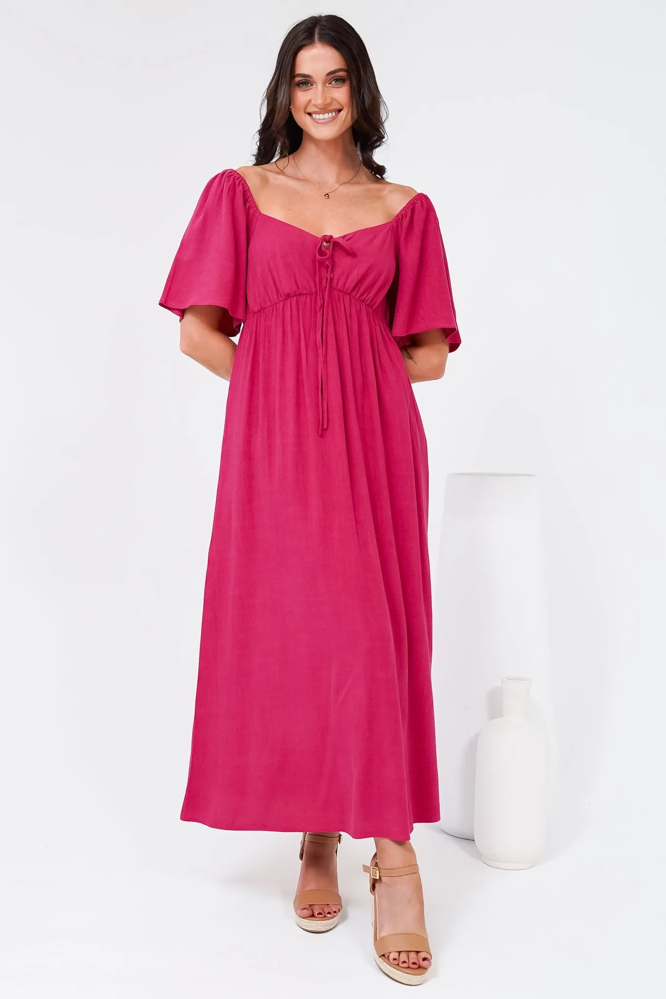Henrietta Midi Dress - Sweetheart Neckline Short Sleeve Dress in Hot Pink sold by Salty Crush product image thumbnail 5