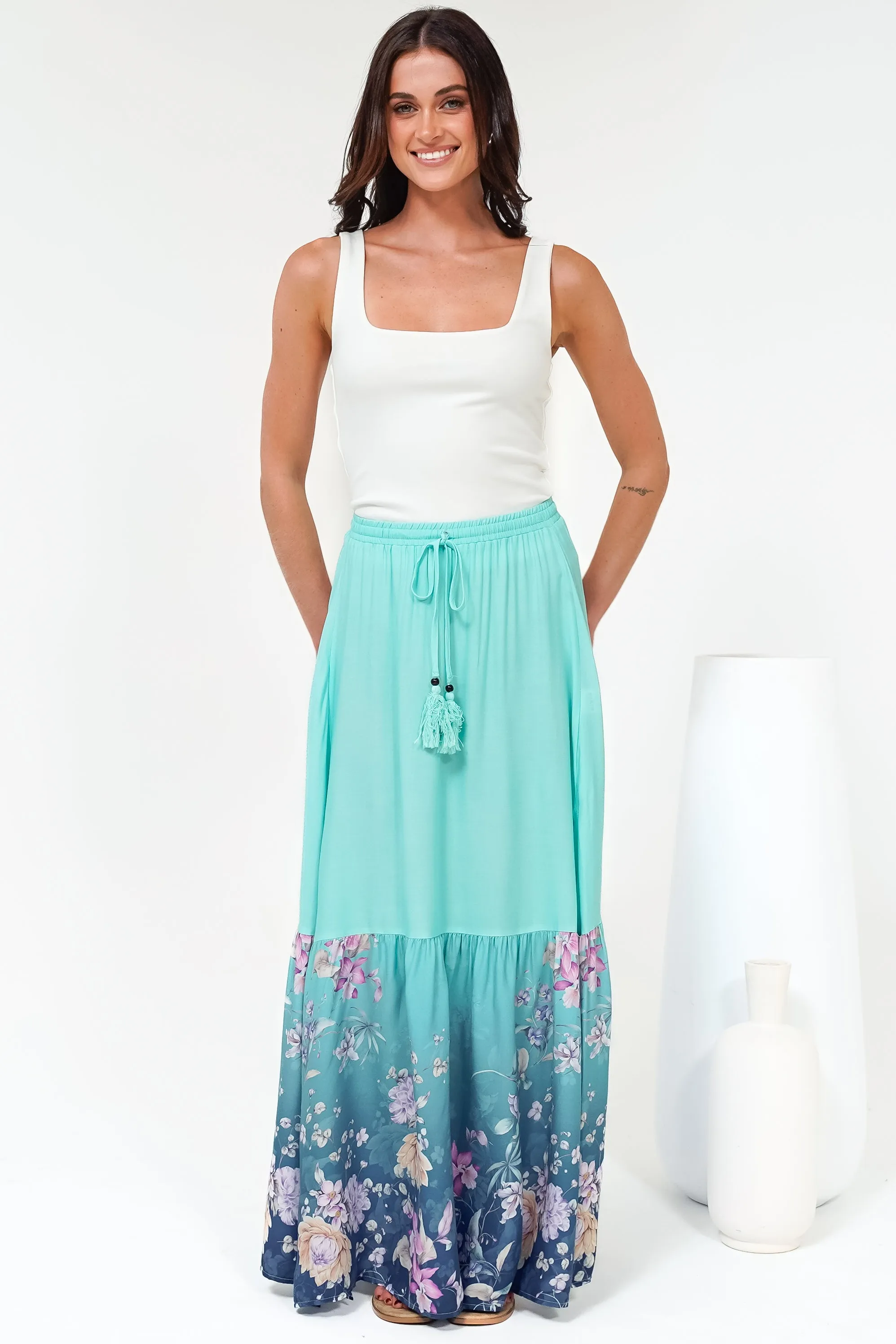 Hellen Maxi Skirt - High Waisted Skirt with Front Splits in Candyce Print Blue sold by Salty Crush product image thumbnail 3