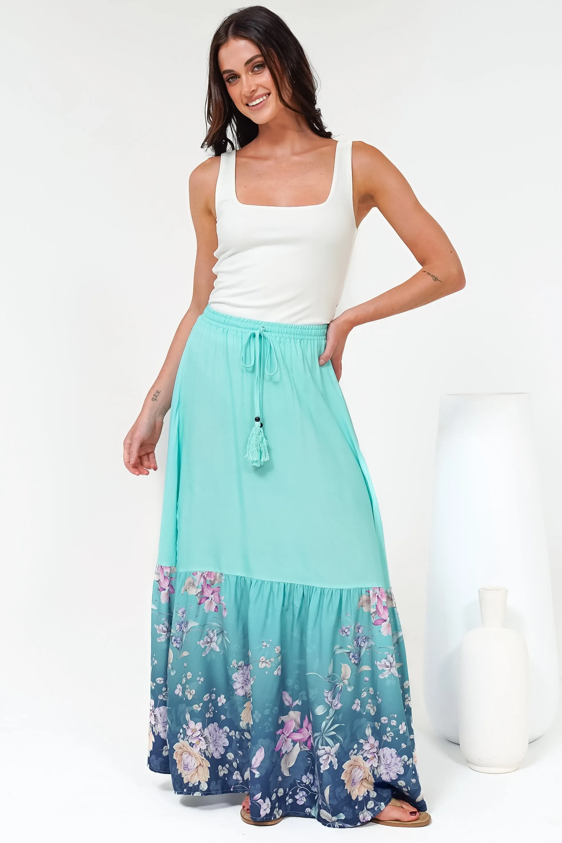 Hellen Maxi Skirt - High Waisted Skirt with Front Splits in Candyce Print Blue sold by Salty Crush product image thumbnail 2