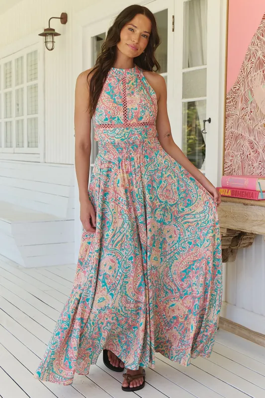 JAASE - Endless Maxi Dress: Halter Crochet Detailed Dress in Ocean Lullaby Print sold by Salty Crush