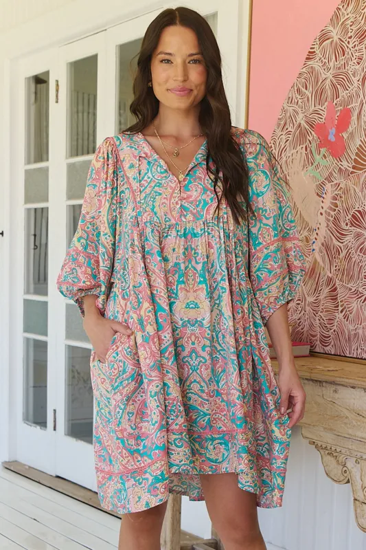 JAASE - Adela Mini Dress: Oversized Smock Dress with Batwing Sleeves in Ocean Lullaby Print sold by Salty Crush