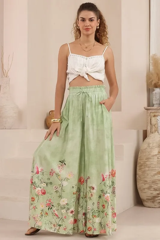 Charli Pants - Paper Bag High Waisted Wide Leg Pants in Ferngully Print sold by Salty Crush